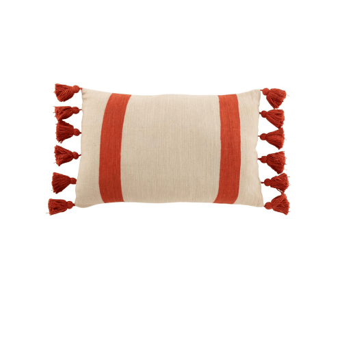 Cushion Striped Big Tassel Red 60x40